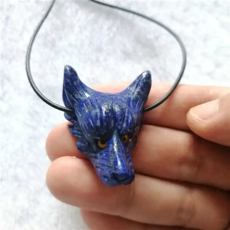 Lapis Lazuli Wolf Pendant Necklace for Men