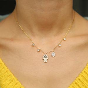 925 Silver CZ Tear Drop Charm Necklace