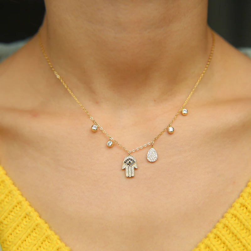 925 Silver CZ Tear Drop Charm Necklace