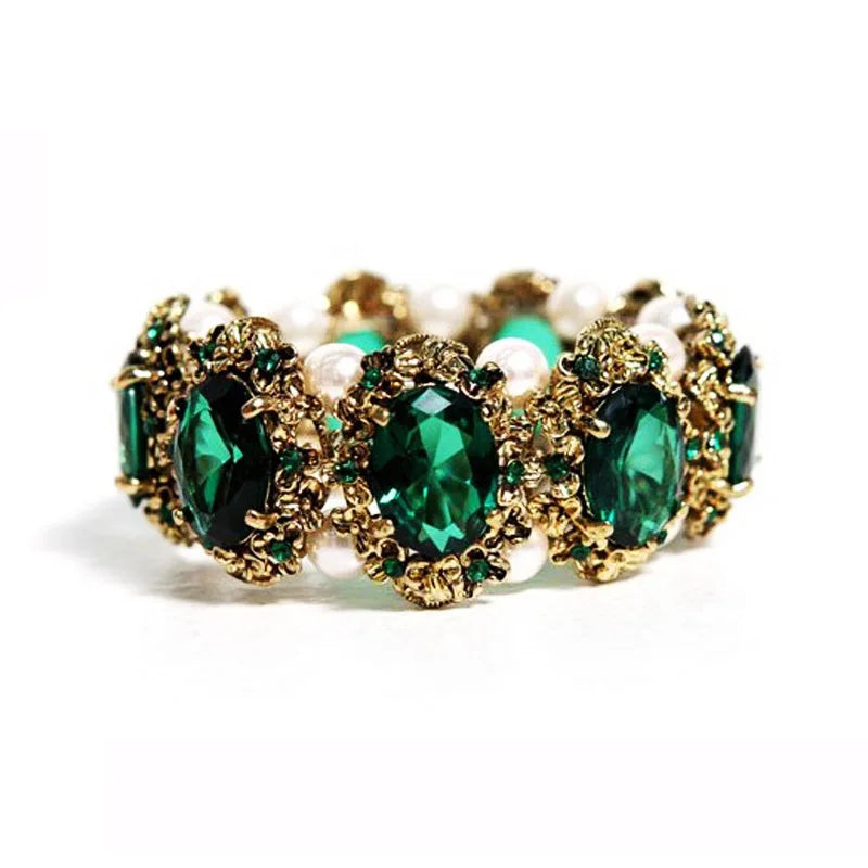 Green Crystal Stone Rhinestones Bracelet Bangle for Women Wedding