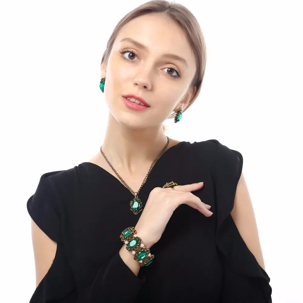 Green Crystal Stone Rhinestones Bracelet Bangle for Women Wedding