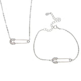 Safety Pin Charm Bracelet and Necklace Set in 925 Sterling Silver