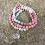 Natural Stones Rosary Bracelets with Metal Shell Starfish Pendant