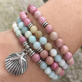 Natural Stones Rosary Bracelets with Metal Shell Starfish Pendant