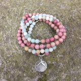 Natural Stones Rosary Bracelets with Metal Shell Starfish Pendant