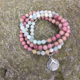 Natural Stones Rosary Bracelets with Metal Shell Starfish Pendant