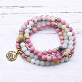 Natural Stones Rosary Bracelets with Metal Shell Starfish Pendant