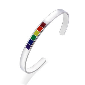 Enamel Rainbow Love Pride Bangle Bracelet LGBTQ Stainless Steel Cuff