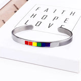 Enamel Rainbow Love Pride Bangle Bracelet LGBTQ Stainless Steel Cuff