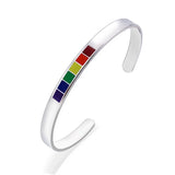 Enamel Rainbow Love Pride Bangle Bracelet LGBTQ Stainless Steel Cuff
