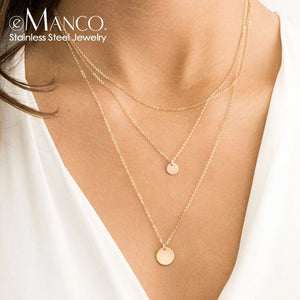 Long Layered Necklace Charm Pendant Stainless Steel Jewelry