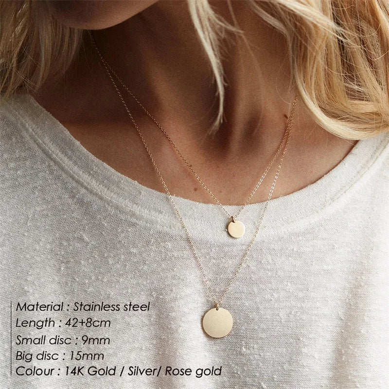 Long Layered Necklace Charm Pendant Stainless Steel Jewelry
