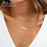 Layered Choker Necklace Women Stainless Steel Statement Pendant Jewelry Set