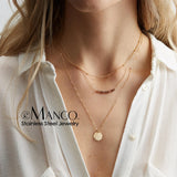 Layered Choker Necklace Women Stainless Steel Statement Pendant Jewelry Set