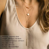 Layered Choker Necklace Women Stainless Steel Statement Pendant Jewelry Set