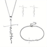 Titanium Steel Necklace Set, Faith Pendant & Bracelet
