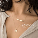 eManco 2 Pcs Layered Necklace Women Stainless Steel Chokers Jewelry