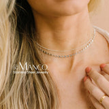 eManco 2 Pcs Layered Necklace Women Stainless Steel Chokers Jewelry