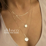 eManco 2 Pcs Layered Necklace Women Stainless Steel Chokers Jewelry