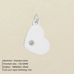 eManco Stainless Steel Rhinestone Heart Pendant Charms
