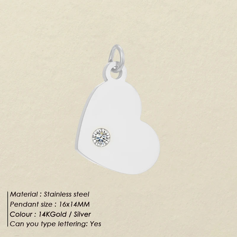 eManco Stainless Steel Rhinestone Heart Pendant Charms