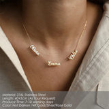 eManco 3-Name Necklace Stainless Steel Chain Personalized Nameplates