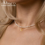 eManco Faux Pearl Initial Necklace Stainless Steel Collar DIY Alphabet Accessori