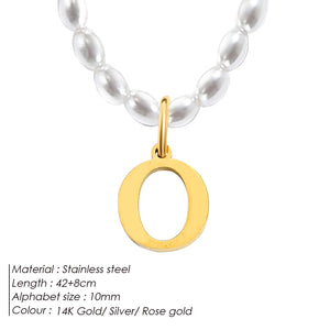 eManco Faux Pearl Initial Necklace Stainless Steel Collar DIY Alphabet Accessori