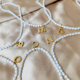 eManco Faux Pearl Initial Necklace Stainless Steel Collar DIY Alphabet Accessori