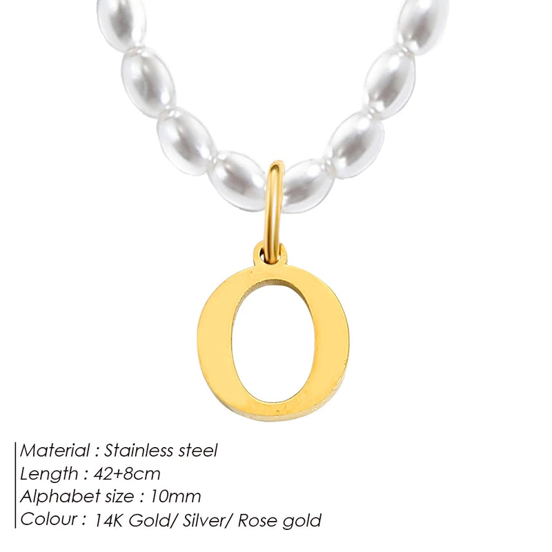 eManco Faux Pearl Initial Necklace Stainless Steel Collar DIY Alphabet Accessori