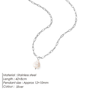 eManco Freshwater Pearl Pendant Necklace Stainless Steel Necklace Jewelry