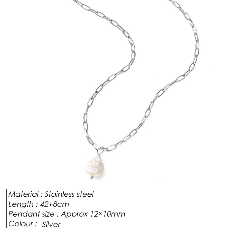 eManco Freshwater Pearl Pendant Necklace Stainless Steel Necklace Jewelry