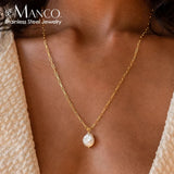 eManco Freshwater Pearl Pendant Necklace Stainless Steel Necklace Jewelry