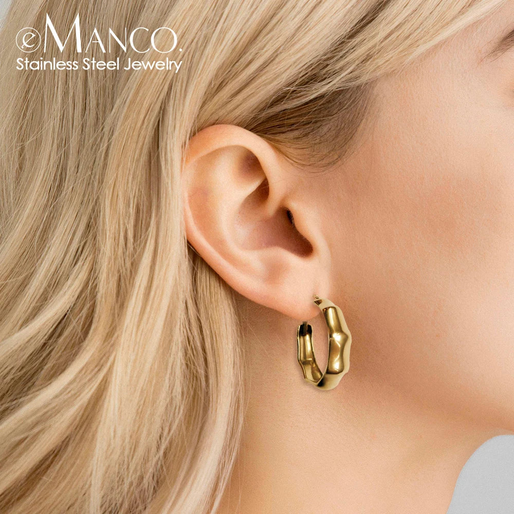 eManco Sliver Big Bamboo Circle Hoop Earrings Hip Hop Jewelry