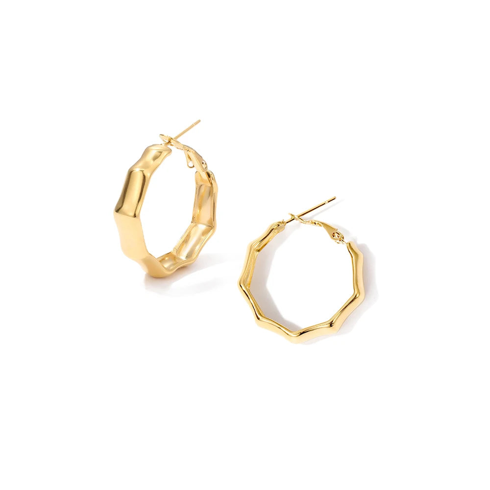 eManco Sliver Big Bamboo Circle Hoop Earrings Hip Hop Jewelry