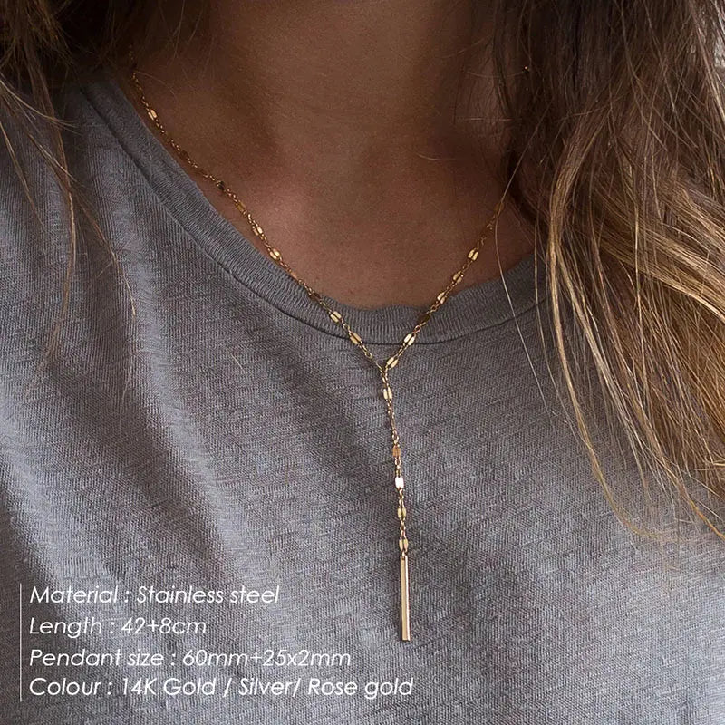 eManco Pendant Choker Necklace for Women Minimalist Bamboo Chain Necklace