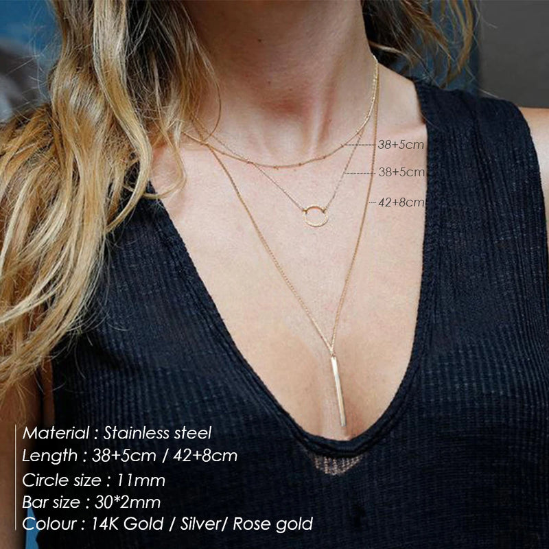 eManco Minimalist Stainless Steel Necklace Women Layered Chain Choker