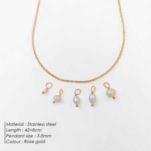 eManco Stainless Steel Chain Freshwater Pearl Necklace 5PCS