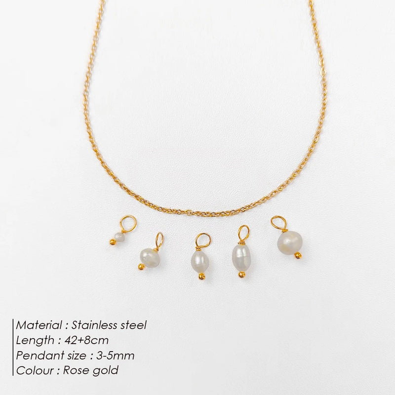 eManco Stainless Steel Chain Freshwater Pearl Necklace 5PCS