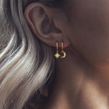 eManco Stainless Steel Hoop Earrings Star Moon Dangle Earrings