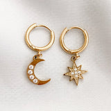 eManco Stainless Steel Hoop Earrings Star Moon Dangle Earrings