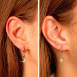 eManco Stainless Steel Hoop Earrings Star Moon Dangle Earrings