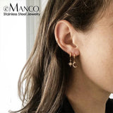 eManco Stainless Steel Hoop Earrings Star Moon Dangle Earrings