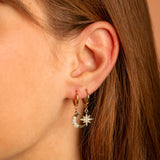 eManco Stainless Steel Hoop Earrings Star Moon Dangle Earrings