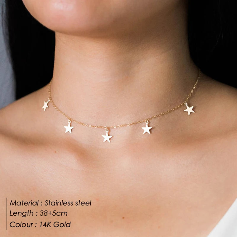 eManco Star Moon Choker Necklaces for Women's Pendant Necklace