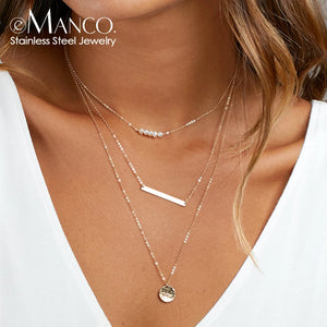 eManco Stainless Steel Layered Pendant Necklace Set for Women
