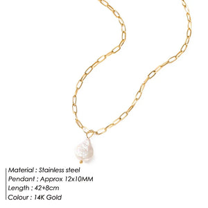 eManco Y-shaped Necklace Rectangle Link Chain Choker Freshwater Pearl Pendant