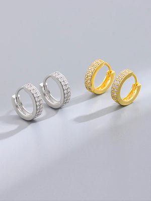 Silver 925 Rhinestone-Plated Ear Hoop Earring Circle Accessory