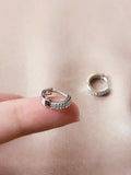 Silver 925 Rhinestone-Plated Ear Hoop Earring Circle Accessory