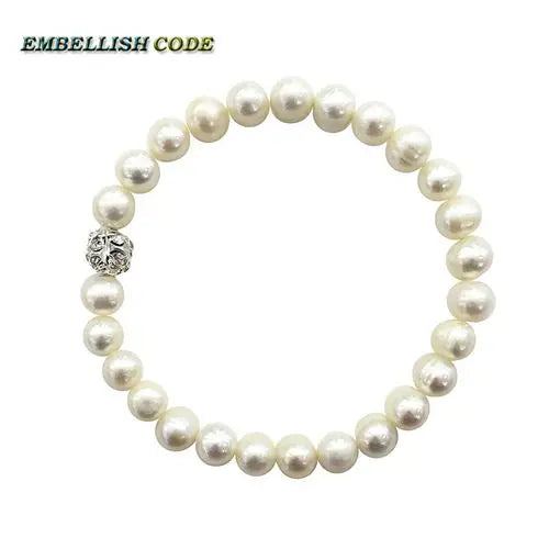 Elastic Thread Real Pearl 8mm Crystal Ball Bracelet